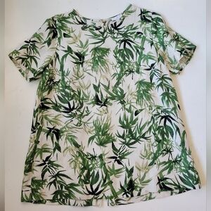 J.Jill Bamboo Print Linen Blouse XS in Green